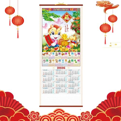 Calendrier mural de bureau, organiseur de papier | Calendrier lunaire 2026 année du cheval – Pour bureau, salle de classe, dortoir, planification de la maison, du Nouvel An chinois, restaurant