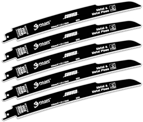 PAYA TOOLS Curved Edge Heavy Metal Cutting 9 Inch 10TPI Reciprocating Saw Blade,Bi-Metal Cobalt Sabre Saw Blades for Pipe, Rebar (5-Pack)