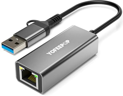 YOFEEPOP 2 in 1 USB Ethernet Adapter USB-C/A RJ45 1000Mbps | Dual USB-C and USB-A Ports with Gigabit Ethernet. Supports Laptops, MacBook, Windows Devices and Stable LAN Connection