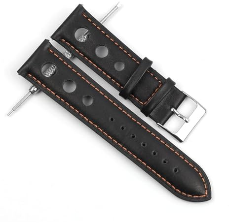 FYXT 20 Mm Mjuka Svarta Klockband I Äkta Läder Klockarmband I Rostfritt Stål Med Stift Spänne Klocktillbehör(Black-Orange Line)