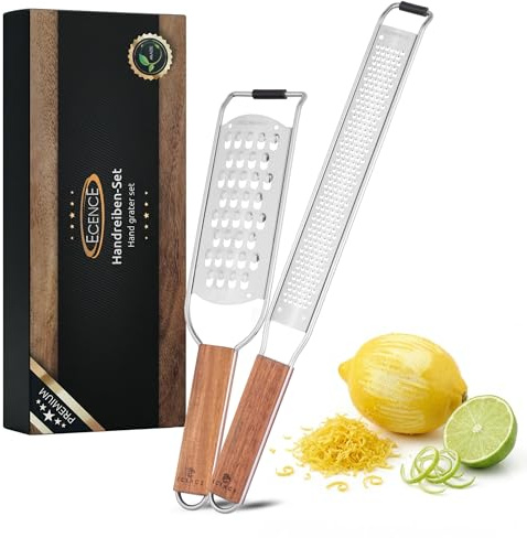 ECENCE Set de 2 Râpes Cuisine Acier Inoxydable Manche Bois Acacia