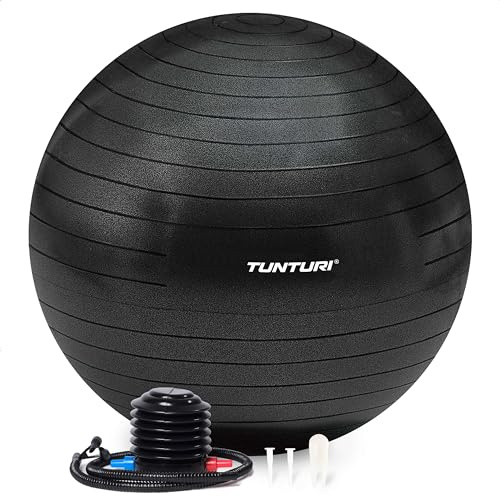 Tunturi Anti Burst Fitnessball mit Pumpe - Yoga-Ball 65 cm - Pilates-Ball - Schwangerschaftsball – 220 kg Benutzergewicht - Inklusive Trainings-App – Rot