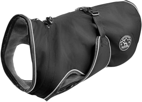 HUNTER Uppsala Hundemantel | Polyester, 2in1 Design mit herausknüpfbarem Innenfutter, wasserabweisend, reflektierende Paspeln, Farbe: Schwarz, Größe: 70