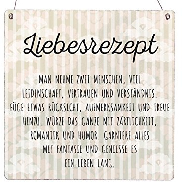 XL Vintage Shabby DEKOSCHILD LIEBESREZEPT Holzschild Geschenkidee Schild aus Holz mit Spruch Hochzeit Landhaus