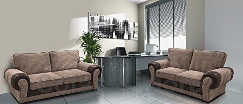 Sofas and More Big Corner Sofa Suite Tango 3+2 Armchair Jumbo Cord Brown (3+2 Seater)