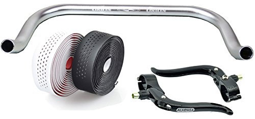 Permanent cykel bullhorn Fixie Singlespeed racercykel triathlon styre silver 400 mm med matchande bromsspak och styrband special vit