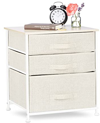 Relaxdays Regalsystem, 3 Stoff-Schubladen, universale Schubladenbox, beige | Metall und Holz, HxBxT: 53 x 48 x 40 cm