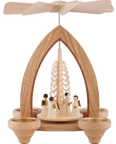 Erzgebirge Palast 1-stöckige Weihnachtspyramide Engel - Natur - 26 cm - 100% Seiffener Pyramide