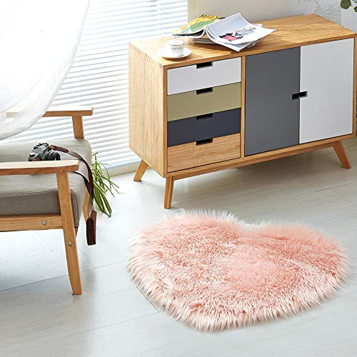 Teppich Wölkchen Fårskinnsmattor Fuskpäls Mattor Imitation - Vardagsrum Sovrum Fluffig Matta - Tvättbar Pälsmatta, Sittdyna, Dekorativ Päls Till Stol, Soffa, Säng - Rosa - 75x80 cm Hjärtat