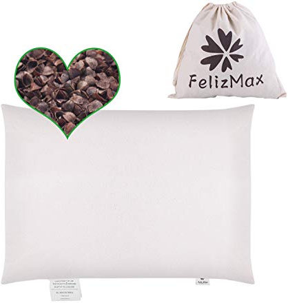 FelizMax Bio-Buchweizenkissen zum Schlafen, 66 x 51 cm, 100% natürliche Premium-Buchweizenschalen, Bezug aus Bio-Baumwolle für kühlen Schlaf, Nackenstütze für Rücken- und Seitenschläfer,