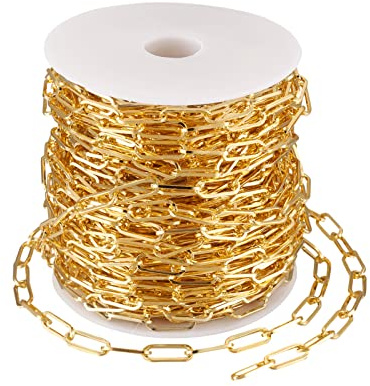 Goldene Büroklammer-Kette, 25 m/Rolle, 15 x 6 mm, flache ovale Gliederkette für Choker, Armband, Halsketten, Schmuckherstellung