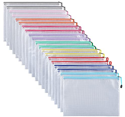 30 Pack Dokumententasche, ipow Reißverschlussbeutel Mesh Taschen Set Zipper Beutel für Datei, Dokumente, Kosmetika und Reiseutensilien (Mehrfarbe, 30 Pack Größe A5)