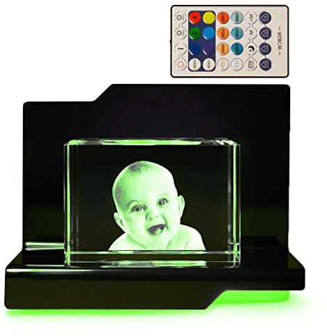 LOOXIS 3D Glasfoto - Ihr Foto in 3D in Glas gelasert - Fotogeschenk (mit Premium Acryl Leuchtsockel, S Querformat)