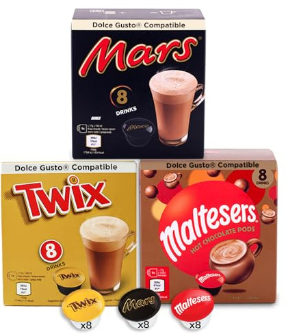 Boissons au Chocolat - Dolce Gusto Compatible - 24 Capsules - Mars, Twix, Maltesers (8 chaque)