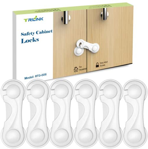 TRILINK Cupboard Locks for Children 6 Pack, Baby Proof Child Safety Cupboard Locks, Child Locks for Cabinets Drawer Door, Fridge Locks for Kids, Strong Adhesive Baby Locks for Kitchen Furniture