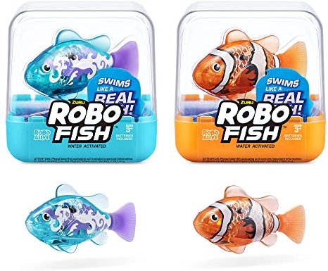 ROBO ALIVE Robo Fish Serie 3 Roboter-Fisch, 2er-Pack, orange und blaugrün, schwimmt in mehrere Richtungen, batteriebetrieben, Spielzeugfisch, Poolspielzeug (2er-Pack, orange und blaugrün)