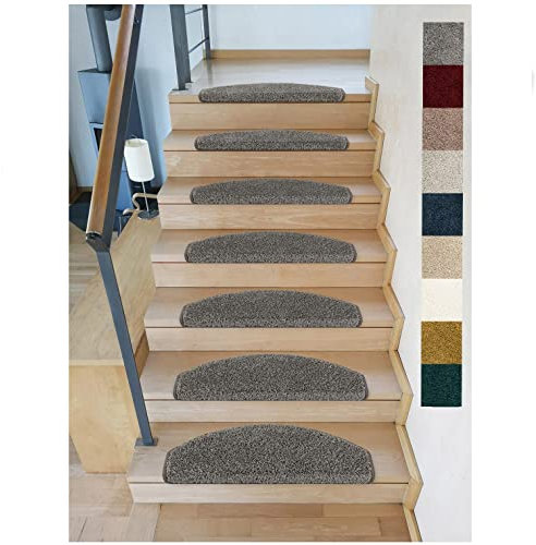 Kettelservice-Metzker Stufenmatten Emphoria Halbrund dunkelgrau I Shaggy Treppenmatten I 28 Stück