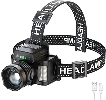 WESLITE Frontal LED Recargable Alta Potencia 10000 Lúmenes, Linterna Frontal LED Recargable con Luz Roja/Azul, 3 Modos Largo Alcance Luz Frontal Cabeza con Zoom y Pantalla de Alimentación