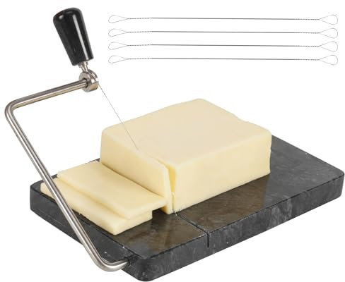 RADICALn Käseschneider, Küchenhelfer, handgefertigtes schwarzes Marmorschneidebrett mit 4 Ersatzschneidedrähten - Weichkostschneider, Butterschneider