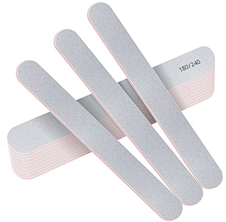 Stadux 12 PCs Professional Nail Files Double Sided Emery Boards 180/240 Grit, Fingernail Files for Natural/False Nails, Nail Styling Set for Home and Salon Use - White