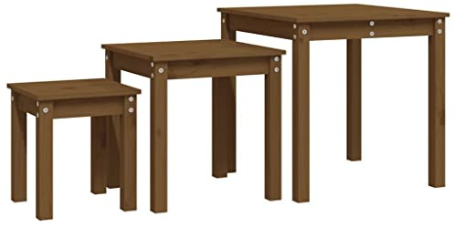Makastle 3er-Set Beistelltische stapelbar Satztisch Wohnzimmer Tisch Sofatisch Couchtisch für Schlafzimmer Minimalismus, Honigbraun Massivholz Kiefer
