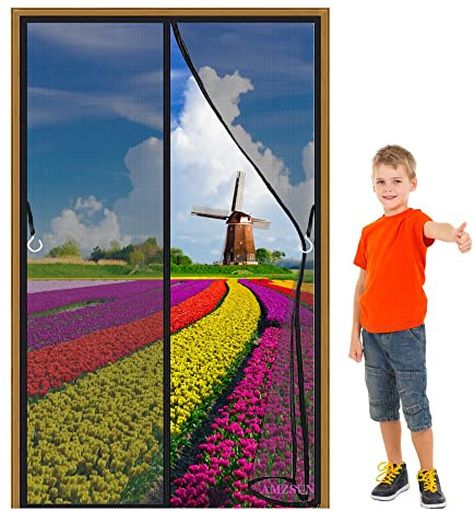 Magnetic Fly Insect Screen Door Curtain Black 260x275cm Heavy Duty Mesh Curtain Curtain with Full Frame Magic Tape Without Drilling for Balcony Living Room