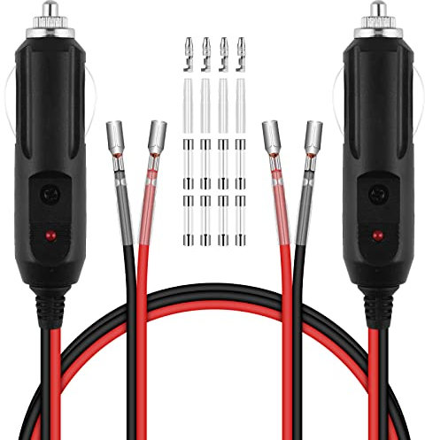URAQT Cable de Extensión de Coche, 2PCS 12V/24V Cable Alargador Mechero Coche 28 cm, 15 A Encendedor de Cigarrillos Plug con 8 10A/15A Fusibles, Paquete de 18 para Encendedor de Cigarrillos de Coche