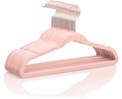MIZGI Premium Kinder Samt Kleiderbügel (50 Stück) 35,6 cm breit mit Kupfer Rose Gold Haken, platzsparend, rutschfest, knuddelbare Schrankbügel für kleine Junior-Kinderrock, Kleider, Hosen,