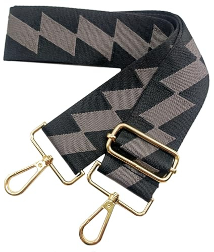 Taschengurte zum Wechseln 5cm Taschengurte Breit, Verstellbarer Schultergurt für Tasche mit Goldener Karabiner Schulterriemen, Umhängegurt fur Damen Handtaschen Crossbody DIY Zubehör (Schwarz/Grau)02