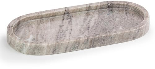 EHC Natural Marble Bathroom Vanity Tray - Oval, Decorative Countertop Sink Storage Organiser for Cosmetic, Perfume, Home Decor - 25 x 11.5 x 2 cm