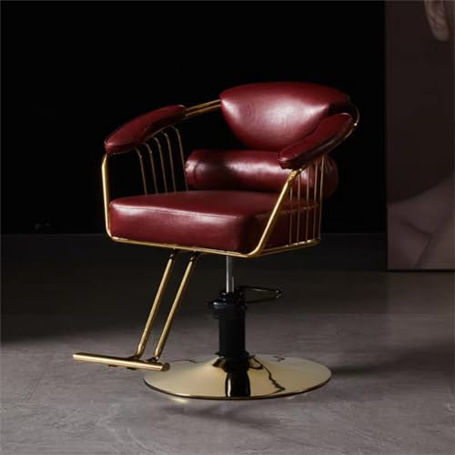 Salonstuhl für Friseur, Friseurstuhl, Haarstuhl, Rückenkissen-Design, 360°-Drehung, Beauty-Spa-Styling-Salon-Ausrüstung,Rot