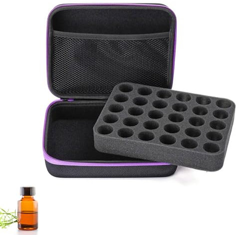 SRTSTR 30 Grilles Coffret Rangement Huiles Essentielles Portable Boite Huile Rangement Huile Essentielles Sac étui de Transport D'huile Essentielle Support pour 5 10 15ml, Aromathérapie (Violet)