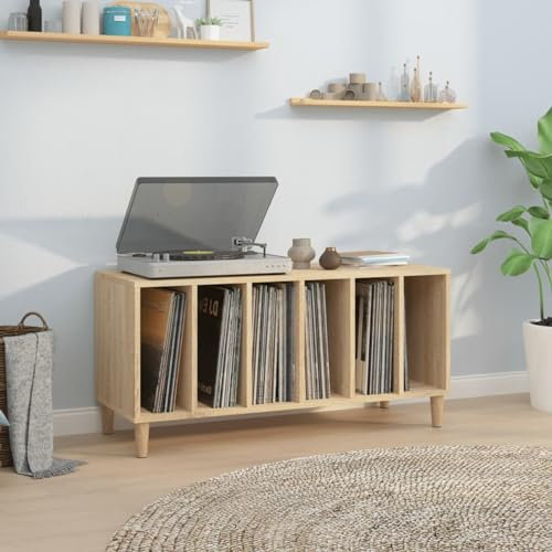 LAPOOH Mueble para Discos y Tocadiscos en Madera Contrachapada Roble Sonoma 100x38x48 cm, Estantería CD, Vinilos - 831976