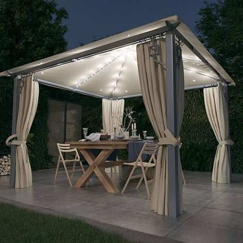 Pavillon mit Vorhängen, CIADAZ Faltpavillon, Pergola, Partyzelt, Standmarkise, Sonnenzelt, Garten Pavillion, Grillpavillon, 300x300 cm Creme Alu