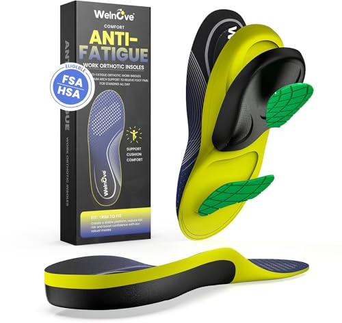 Plantilla de corrección de Fascitis plantar - Welnove plantilla cómoda de Botas de trabajo para antifatiga, pies planos, soporte de arco, fundas de zapatos para hombres y mujeres (S)