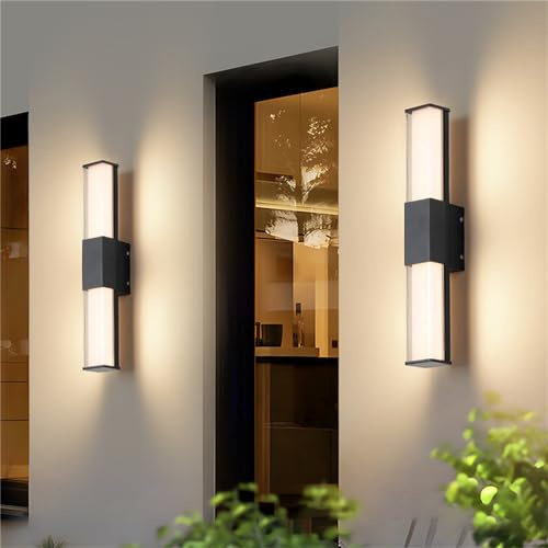TZSMUM LED Lange Villa Wandleuchte Dimmbar Außenwandleuchten mit Fernbedienung Wasserdicht IP65 Wandlampe Innen Aussen Schwarze Wandbeleuchtung Porch Gärten Terassenbeleuchtungen (Weißes Licht,40CM)