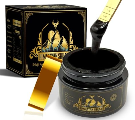 Shilajit | Shilajit Pure | Shilajit d'Himalaya Bio Purifié | Riche En Acide Fulvique, Hautement Concentré | Qualité PREMIUM 100% Pure | Sans OGM | Testé en Laboratoire | Cuillère Graduée Offerte