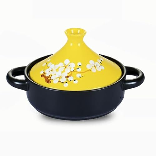 Yiustldd Marmite à tajine émaillée, marmite à Soupe mijoteuse avec 2 poignées et Couvercle en Forme de cône pour la Cuisson de ragoût, mijoteuse pour la Cuisine à Domicile