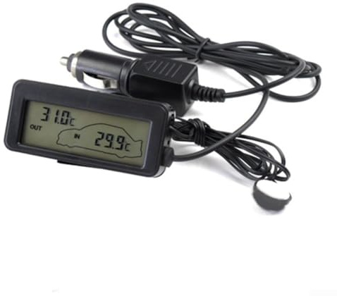 Thermomètre de voiture 12 V, écran LCD pour contrôle de la température intérieure et extérieure, avec câble, thermomètre pour camion et voiture, intérieur et extérieur (bleu)
