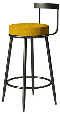 Barhocker, Stoffbezug, Sitzfläche mit Rückenlehne und Fußstütze, Metallbeine, Barhocker für Küche, Frühstücksbar, für Café, Büro, Lounge und Zuhause, Tragkraft 200 kg (gelb, 75 cm) (gelb, 75 cm)