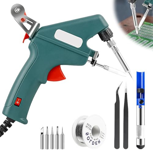 BAIFULAI Lötpistole kit, 60W Lötpistole Einhandbedienung Schweißwerkzeug, Lötkolben-Set mit Zinndraht, Lötzinnsauger, Pinzetten, Lötkolbenspitzen, Löt set für Elektronik und Reparatur-220V