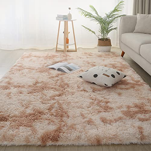 Jyswx Shaggy Hochflor Teppich - Flauschig, rutschfest, Waschbar - Grand Moderner Teppich für Wohnzimmer/Schlafzimmer, Kunstfell Imitat, Farbe: Tiedye-Beige, Größen: 140 x 160cm