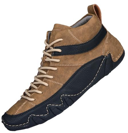 Bequeme Fahrschuhe Herren Slip On Wanderschuhe Trekkingschuhe | MäNner LäSsige Warmes Loafer Leder Schuhe Freizeitschuhe | Modische Turnschuhe Walkingschuhe Flache-Schuhe Mit SchnüRung Winter