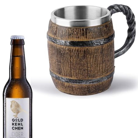 Taza de acero inoxidable de 450 ml con diseño de simulación de madera | Vasos antiguos para hombres | Acero inoxidable resistente, ideal para cerveza, whisky y bebidas frías