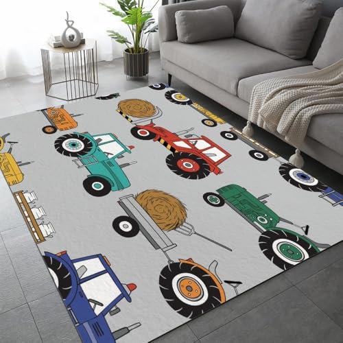 ARiXIaNg Teppich Wohnzimmer Schlafzimmer Cartoon-Auto Teppich Kinderzimmer Kurzflor Teppiche rutschfeste Spielteppiche Bagger Traktor Teenager Kinderteppich Dekoration Carpets 100x150 cm