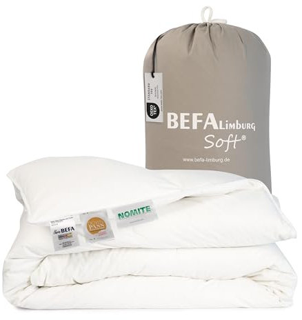 BEFA SOFT Couette en duvet pour toute l'année - 240 x 220 cm - Couette en plumes, 90 % plumes et 10 % duvet - Respirant et facile d'entretien - Pour les personnes allergiques (NOMITE) - Bien-être