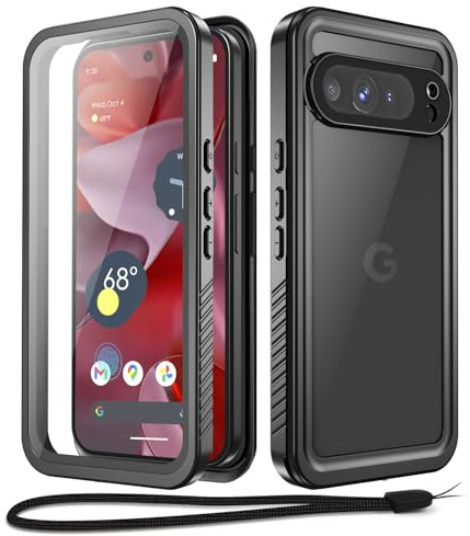 Beeasy für Google Pixel 9 Pro Hülle, IP68 Wasserdicht Outdoor Handyhülle 360 Grad Schutzhülle, Wasserfest Stoßfest Staubdicht Panzerhülle mit Displayschutz für Pixel 9 Pro Case (6,3), Schwarz