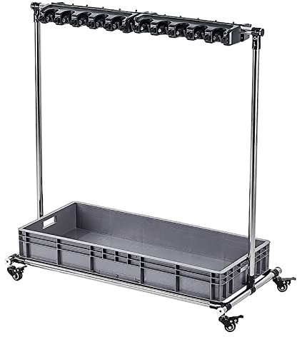 Mop Holder,Floor-Standing Broom and Mop Rack Can Be Moved,Adjustable Height, Mop Rack, Tool Rack, Cleaning Tool Cart, Stainless Steel Storage Rack,for Garages, Hotels, Schools, Restaurants,
