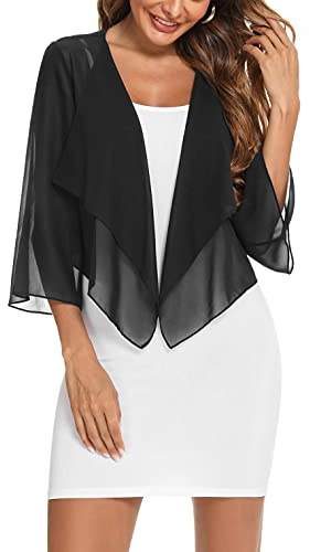 Aottori Boléro Femme Manches Trois Quarts Coupe Courte Été Mousseline | Mousseline légère, manches trois quarts évasées avec devant ouvert, forme courte type boléro, pour mariage soirée ou fête