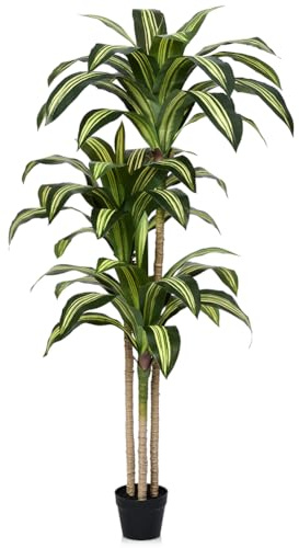 VeriNatural Künstlicher Drachenbaum 150cm - Künstliche Pflanzen wie echt, große Deko Kunstpflanzen mit UV-Schutz – Fake Pflanze, Kunstbaum für Wohnzimmer, Balkon, Büro, Badezimmer & Garten,VN123